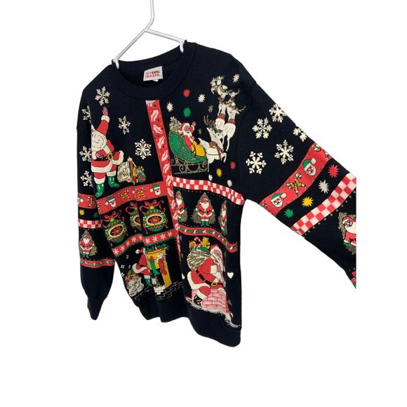 Vtg Nut Cracker Christmas Santa White Puff Paint Holidays Crewneck Sweater Sz S - Picture 3 of 8